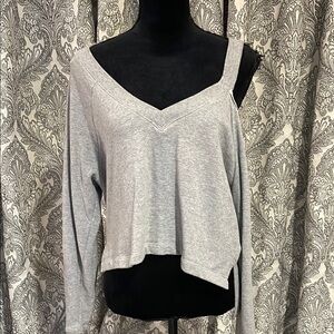 Gray Off-the-Shoulder Long Sleeve Sweatshirt